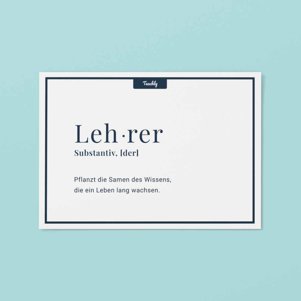 Vorderseite der Teachly Abschiedsgeschenk & Dankeskarte mit dem Motiv Lehrer, pflanzt die Samen des Wissens