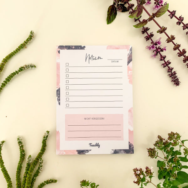 Teachly Notizblock im handlichen A6 Format und im Rosa Design