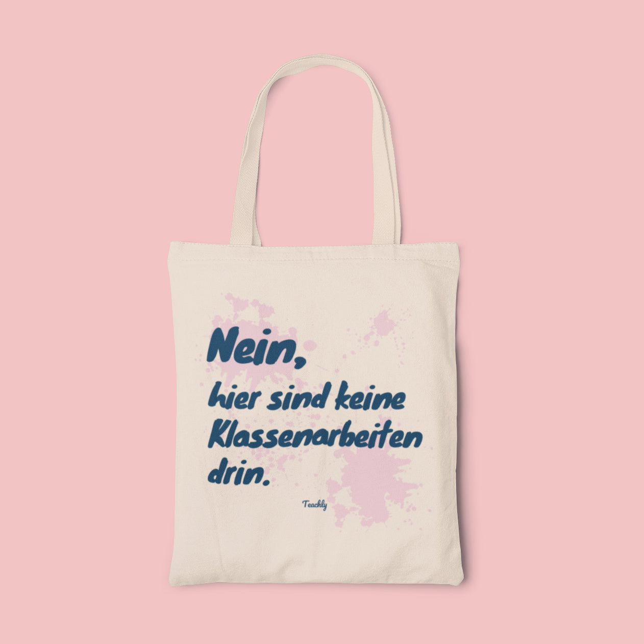 Der Teachly Bio-Baumwoll Jutebeutel mit lustigem Nein, hier sind keine Klassenarbeiten drin Motiv und Rosa Design für Lehrerinnen und Lehrer