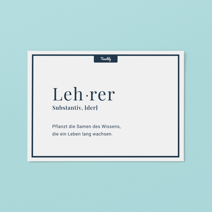 Vorderseite der Teachly Abschiedsgeschenk & Dankeskarte mit dem Motiv Lehrer, pflanzt die Samen des Wissens
