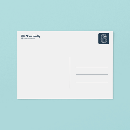 Rückseite der Teachly Gruß & Postkarte mit dem Motiv Lehrer, der einzige Influencer, dem du unbedingt folgen solltest 
