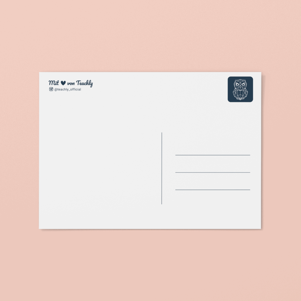 Rückseite der Teachly Gruß & Postkarte mit dem Motiv Lehrerin, die einzige Influencerin, der du unbedingt folgen solltest