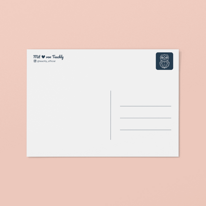 Rückseite der Teachly Gruß & Postkarte mit dem Motiv Lehrerin, die einzige Influencerin, der du unbedingt folgen solltest