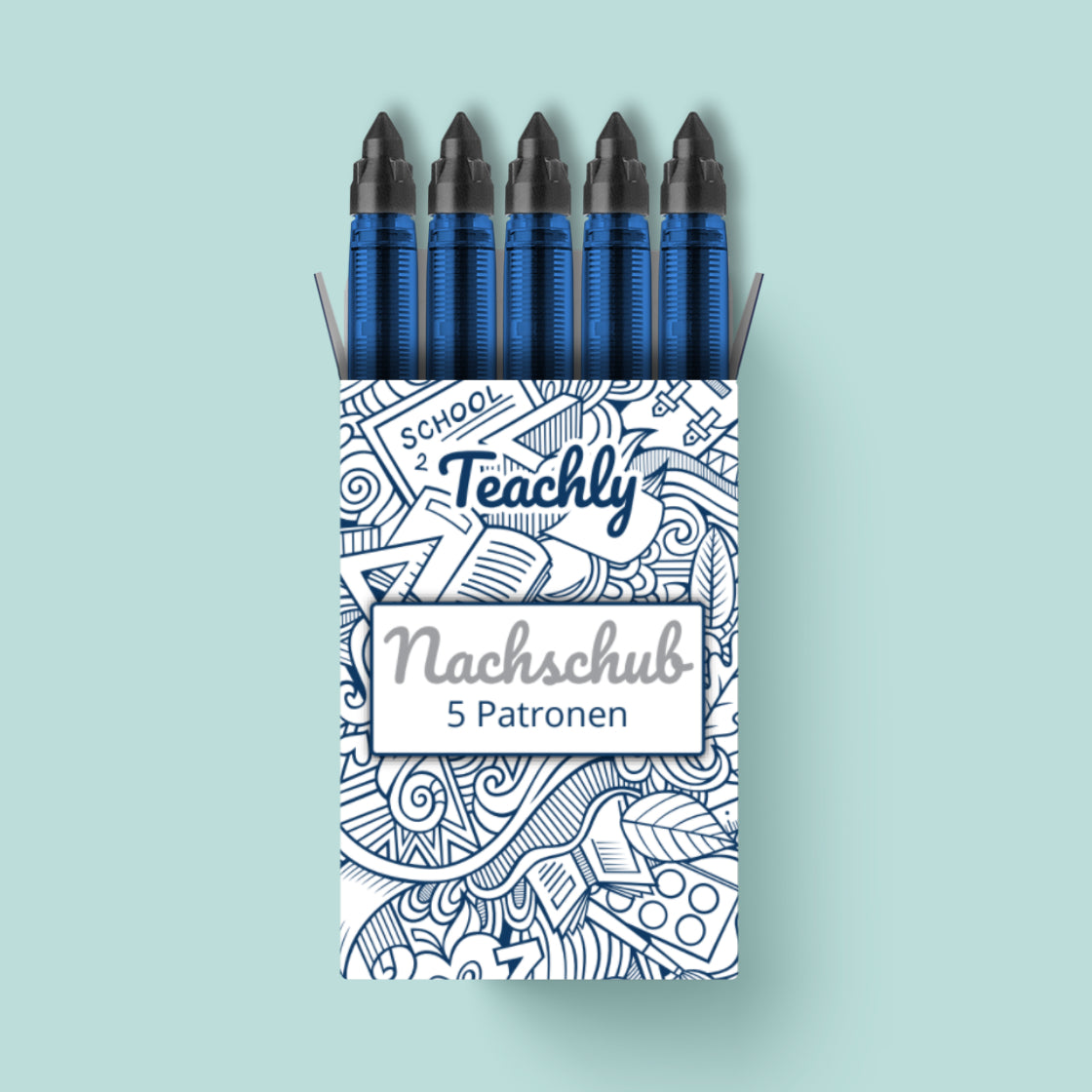Nachschub Pack mit 5 Tintenrollerpatronen mit Schreibfarbe Schwarz für die beiden Teachly Tintenroller Superstudent & Superteacher