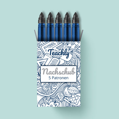 Nachschub Pack mit 5 Tintenrollerpatronen mit Schreibfarbe Schwarz für die beiden Teachly Tintenroller Superstudent & Superteacher
