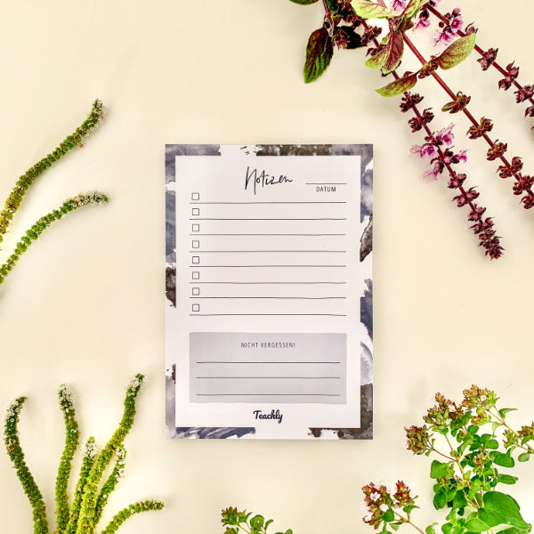 Teachly Notizblock im handlichen A6 Format und im blauen Design