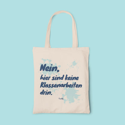 Der Teachly Bio-Baumwoll Jutebeutel mit lustigem Nein, hier sind keine Klassenarbeiten drin Motiv und Mint Design für Lehrerinnen und Lehrer
