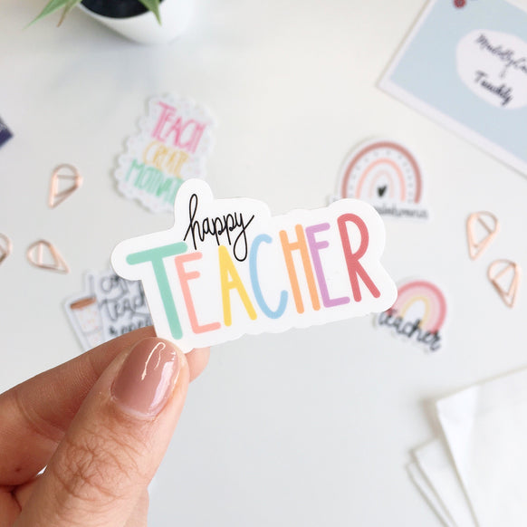 Der Happy Teacher Aufkleber aus dem Lieblingslehrerin Sticker Set von Teachly und MadeByCarry