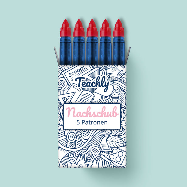 Nachschub Pack mit 5 Tintenrollerpatronen mit Schreibfarbe Rot für die beiden Teachly Tintenroller Superstudent & Superteacher
